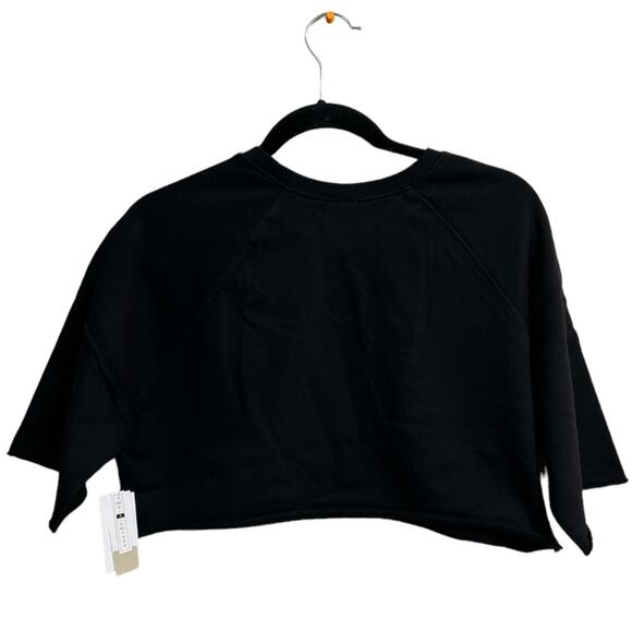 Black Cropped Peace Short-sleeve Raw Hem Sweatshirt - Picture 2 of 6